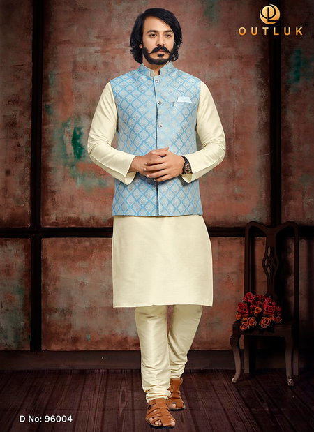Sky Colour Outluk 96 New Latest Designer Ethnic Wear Kurta Pajama With Jacket Collection 96004